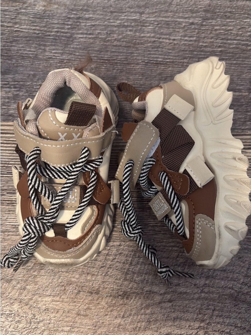 Kids Neutral Brown & Cream Athletic Sneakers